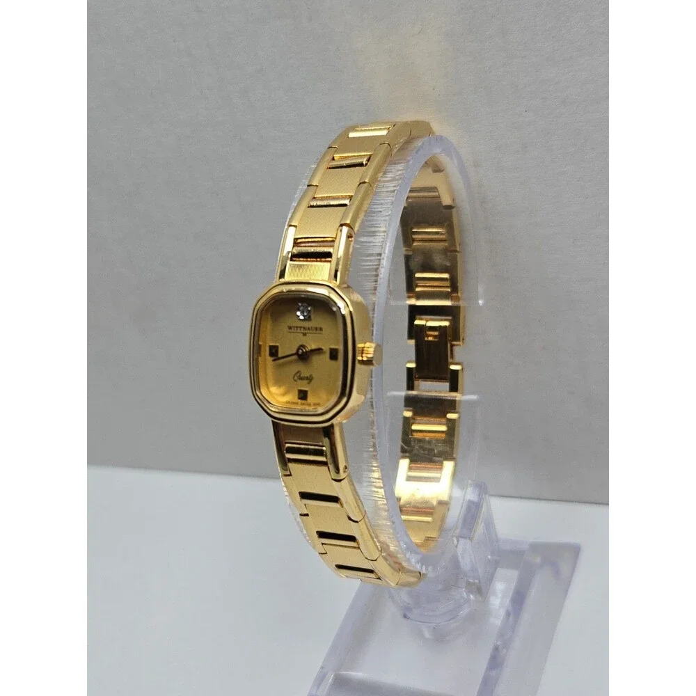 Vintage Wittnauer Womens Gold Tone Diamond Swiss Quartz Dress Watch New Battery